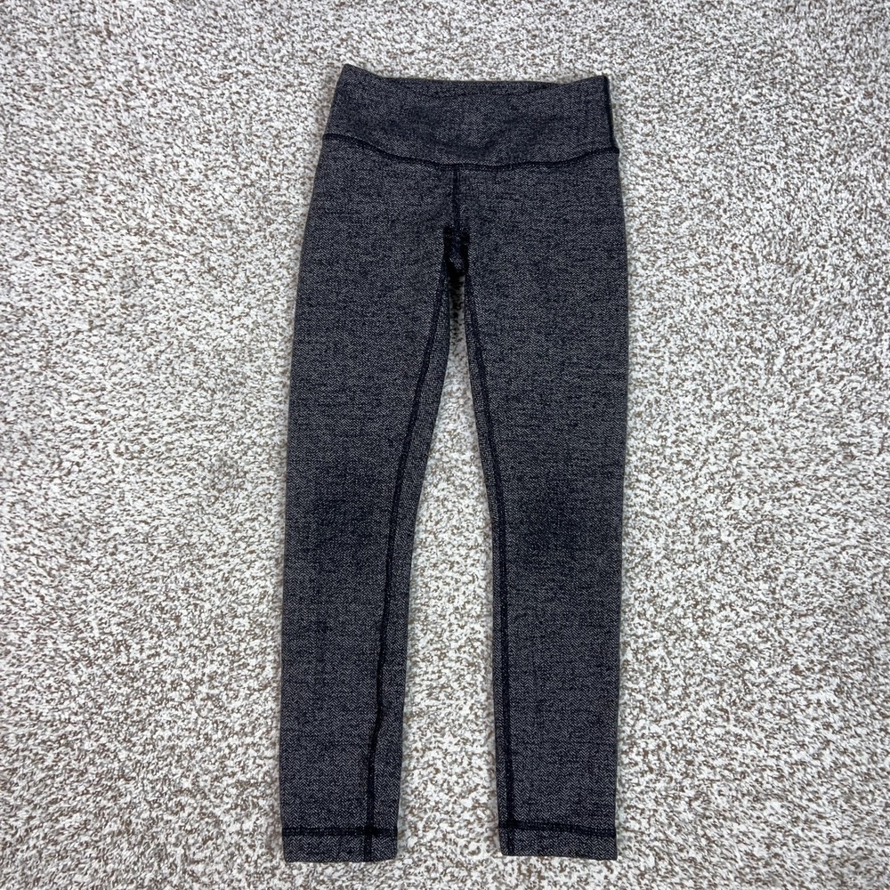 Lululemon Pants Womens 2 Gray Herringbone Cropped Leggings Yoga Gym Workout